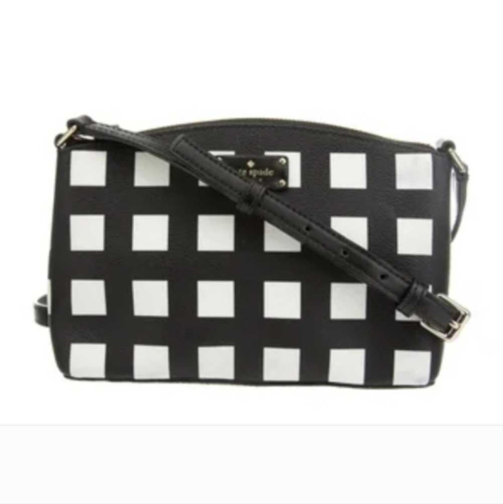 Kate Spade Millie Classic Check Grid Crossbody Bag in Black and White